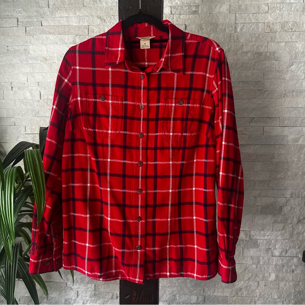 Duluth Trading Women's Free Swingin' Flannel Shirt Classic Crimson Red Plaid M